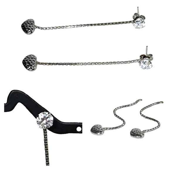 18KT SOLID WHITE GOLD RHODIUM HEART DANGLE EARRING ENHANCERS W/ FREE 14KT STUDS - Picture 10 of 13